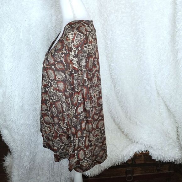 BLOUSE CREAM, BROWN, ORANGE SNAKE PRINT DOLMAN SLEEVE BLOUSE SZ.XL EUC - Picture 4 of 8